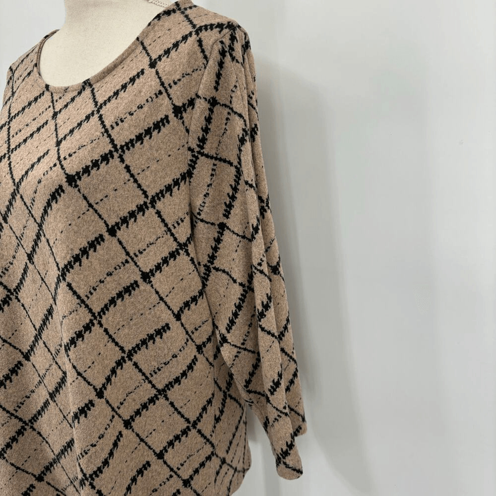 Adrienne Vittadini Brown Diamond Pattern Top XL 1X Flowy Boho Eclectic Chic - Picture 4 of 11